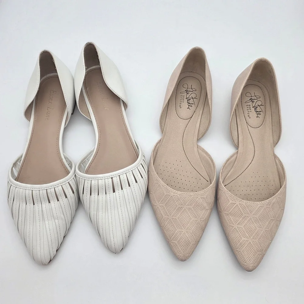 D 'Orsay Pointed Flats Bundle Women 8 Nude White Office Minimalist Neutral Shoes - Picture 8 of 14